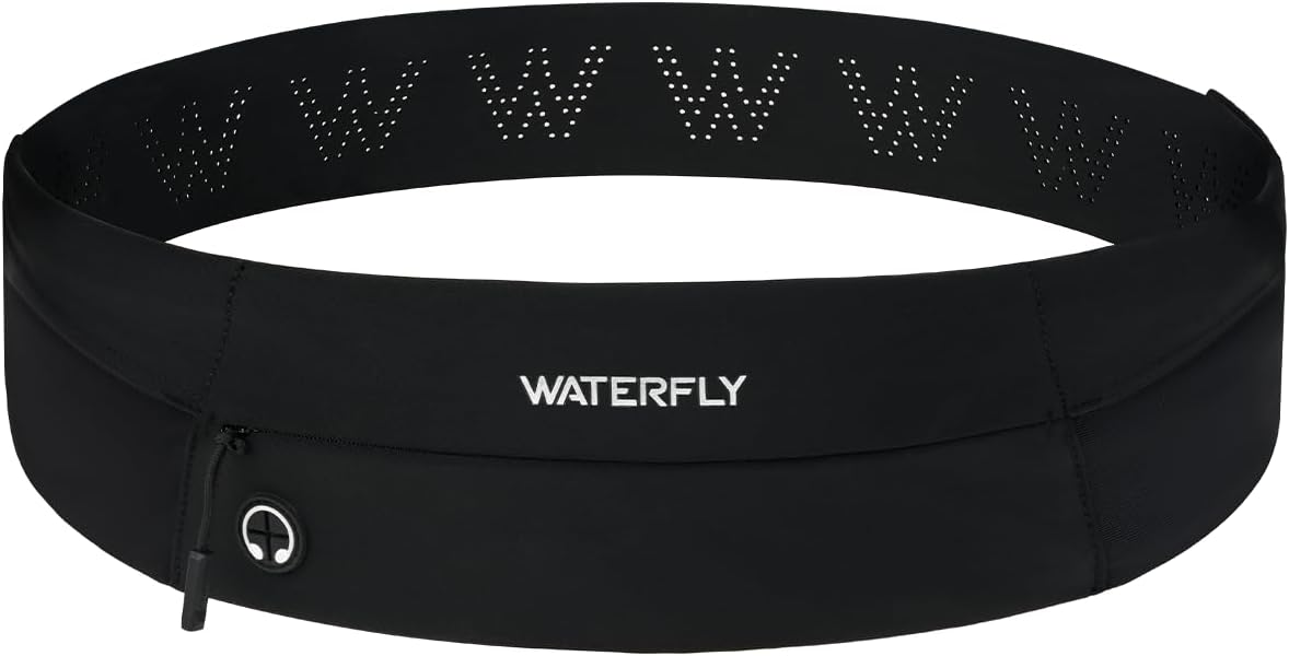 WATERFLY Running Belt Fanny Pack: Slim Waist Bag for Men Women, Workout Fitness Phone Holder for Exercise Marathon Jogging-Black