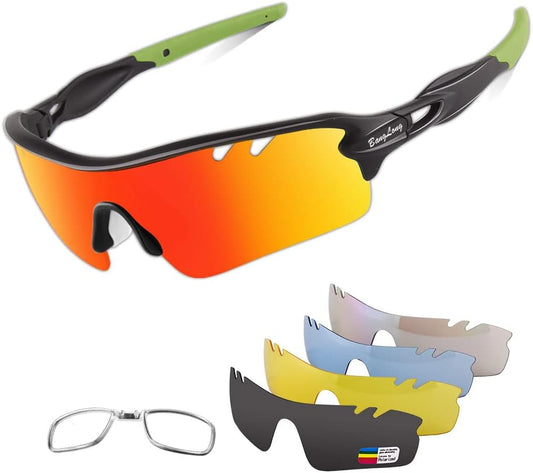 BangLong Polarized Sports Sunglasses Cycling Sun Glasses for Men Women with 5 Interchangeable Lenes for Running Baseball Golf