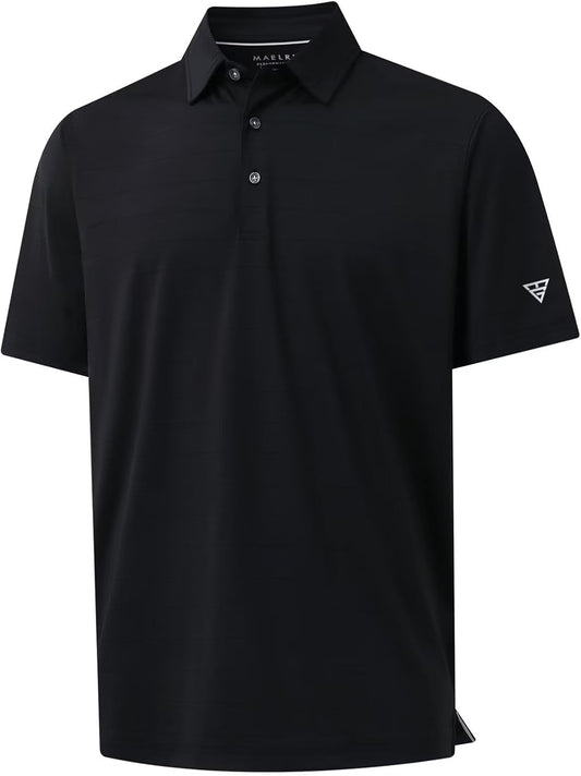 M MAELREG Golf Shirts for Men Moisture Wicking Striped Polo Performance Dry Fit Business Sports Mens Polo Shirts Short Sleeve
