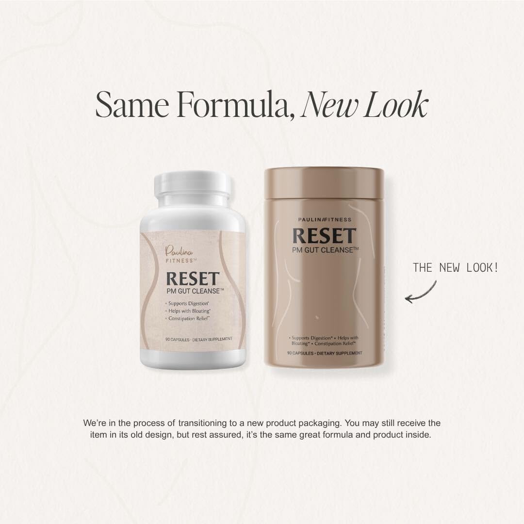 Paulina FITNESS Reset Overnight Digestive Aid, Bloating Relief, & Gut Health Supplement | Natural Detox & Digestive Cleanse to Support Weight Management and Relieve Constipation | 90 Capsules