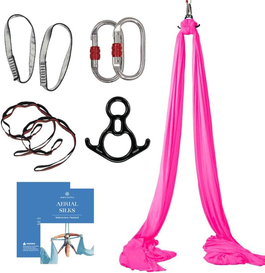 Aerial Silks Starter Kit - Durable 9 Yards of Aerial Yoga Hammock with Hardware & Guide - Aerial Swing for Acrobatic Flying Yoga & All Levels (Aerial Rigging Point Up to 13ft)