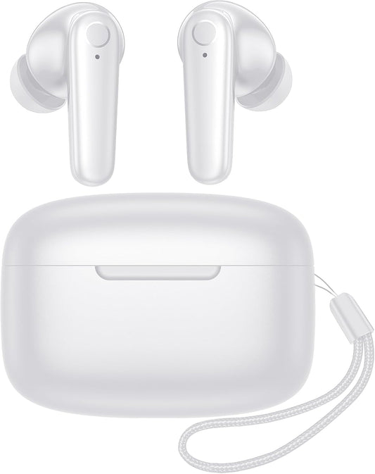 kurdene Wireless Earbuds Bluetooth 5.4 Headphones 60H Playtime Deep Bass Stereo Ear Buds with Mic Comfort Lightweight in Ear Earphones for Workout/Running White