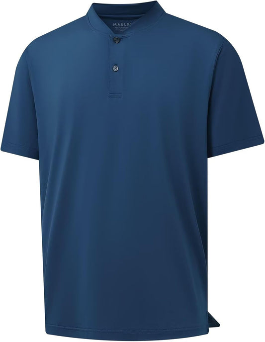 M MAELREG Collarless Golf Shirts for Men Dry Fit Moisture Wicking Performance Solid Casual Mens Henley Shirts Short Sleeve
