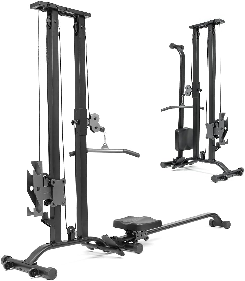 TOUSAINS Cable Machine Home Gym, 330 Lbs Plates Loaded Cable Crossover Machine, 2 in 1 Functional Trainer with Rowing Machine, Space Saving Design for Home Gym