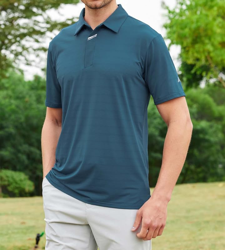 Damipow Premium Golf Shirts for Men Dry Fit Performance Polo Short Sleeve Collared Shirt