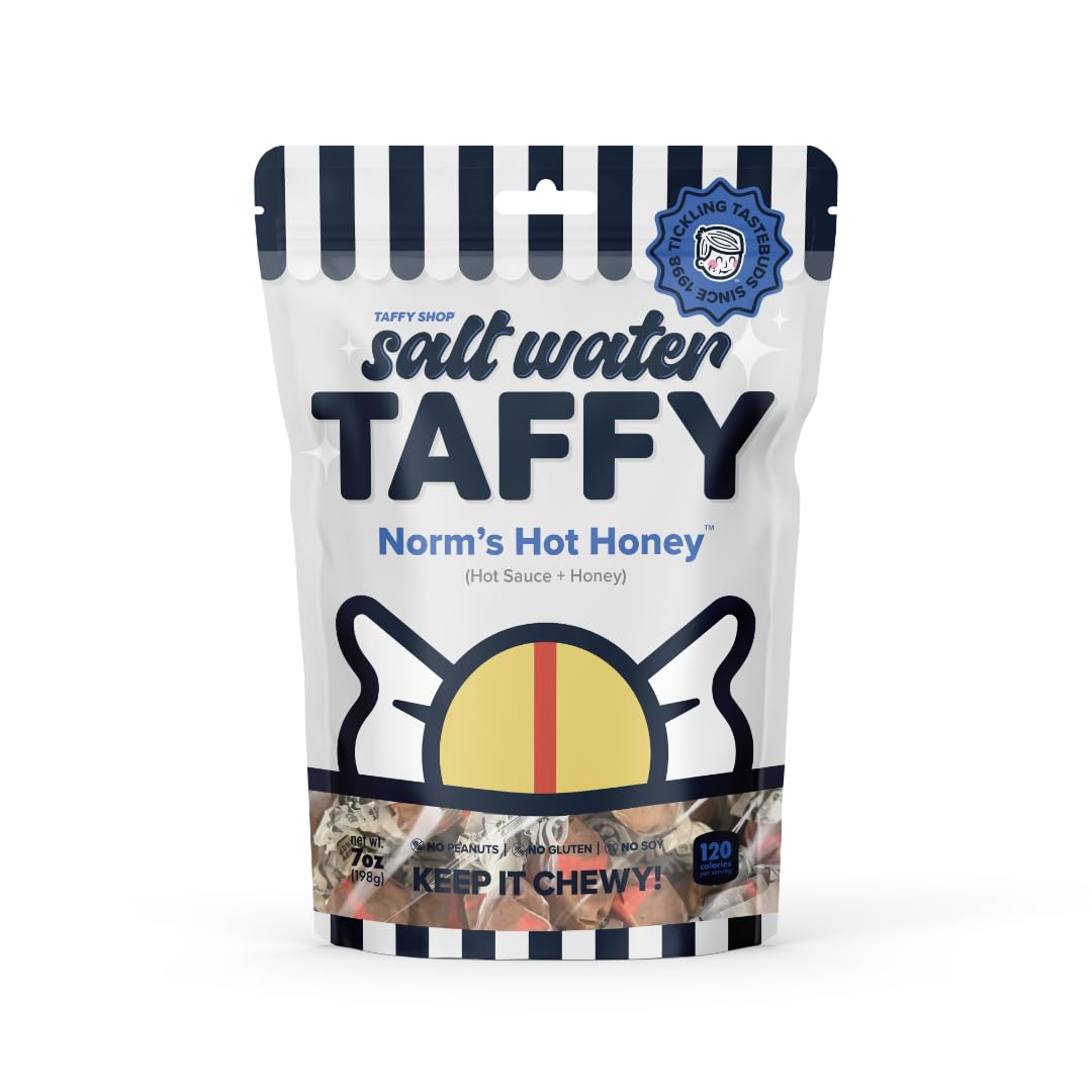 Taffy Shop Norm's Hot Honey, Hot Sauce Honey Salt Water Taffy Gourmet Soft Chewy Candy, Bulk Sweet Snack, Fresh Gift & Gluten-Free, 140 Individually Wrapped Pieces (32oz)