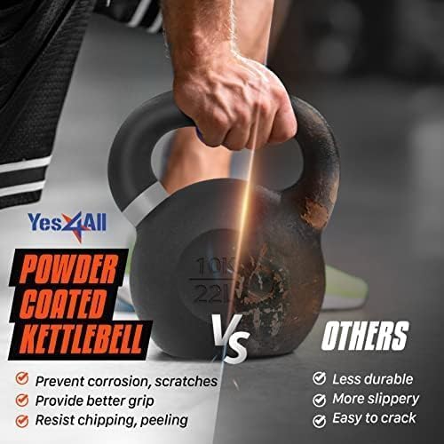 Yes4All Powder Coated Cast Iron Kettlebell Strength Training Kettlebells Weight Set for Full Body Workout, Home Gym