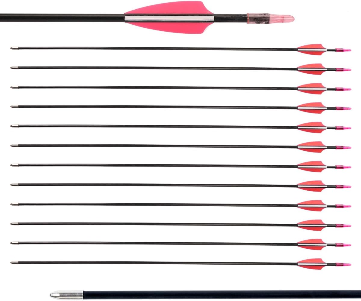 LWANO 28" Fiberglass Arrows - Archery Practice Target Arrows with Blunt Tips Durable Shaft for Youth Kids Children Beginners on Recurve&Long Bows(Pack of 12)