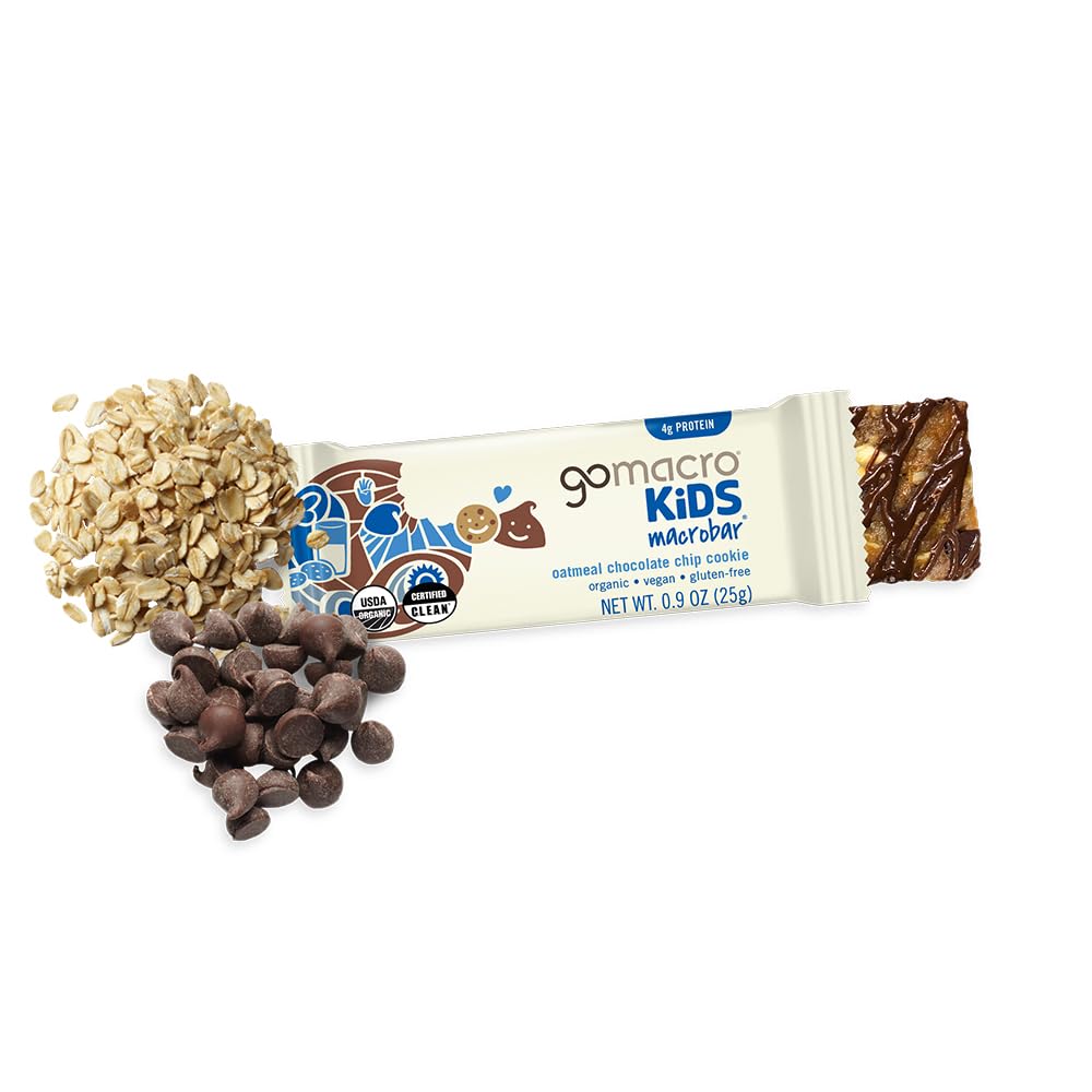 GoMacro Kids MacroBar Organic Vegan Snack Bars - Oatmeal Chocolate Chip Cookie (0.90 Ounce Bars, 7 Count)