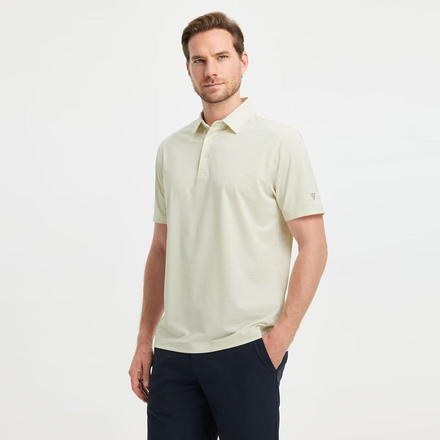 M MAELREG Golf Shirts for Men Moisture Wicking Striped Polo Performance Dry Fit Business Sports Mens Polo Shirts Short Sleeve