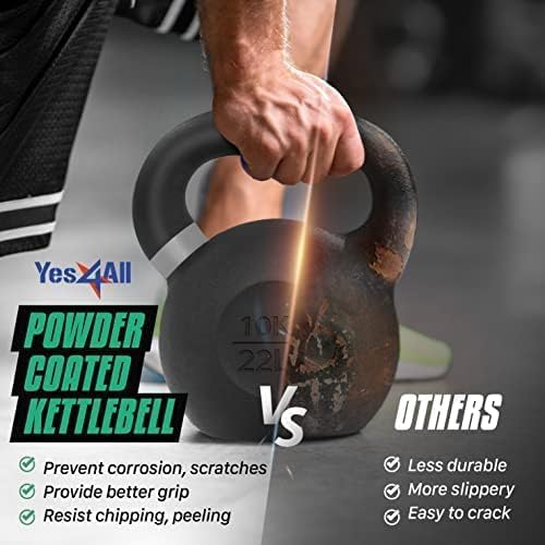 Yes4All Powder Coated Cast Iron Kettlebell Strength Training Kettlebells Weight Set for Full Body Workout, Home Gym