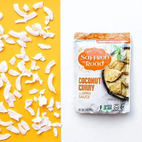Saffron Road Simmer Sauce Variety Pack | Lemongrass Basil, Coconut Curry, Pad Thai, Sweet & Sour, and Tikka Masala | Vegetarian, Non-GMO, Halal, and Kosher | 7.0oz Pouch | Pack of 5