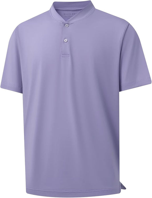 M MAELREG Collarless Golf Shirts for Men Dry Fit Moisture Wicking Performance Solid Casual Mens Henley Shirts Short Sleeve
