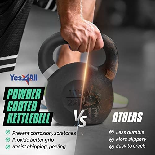 Yes4All Powder Coated Cast Iron Kettlebell Strength Training Kettlebells Weight Set for Full Body Workout, Home Gym