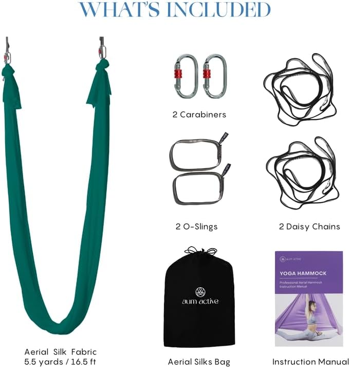 Aerial Silk Yoga Hammock & Swing for Home, Inversion Exercises, Starter Kit for All Levels - Durable with Extension Straps, Carabiners, and Pose Guide