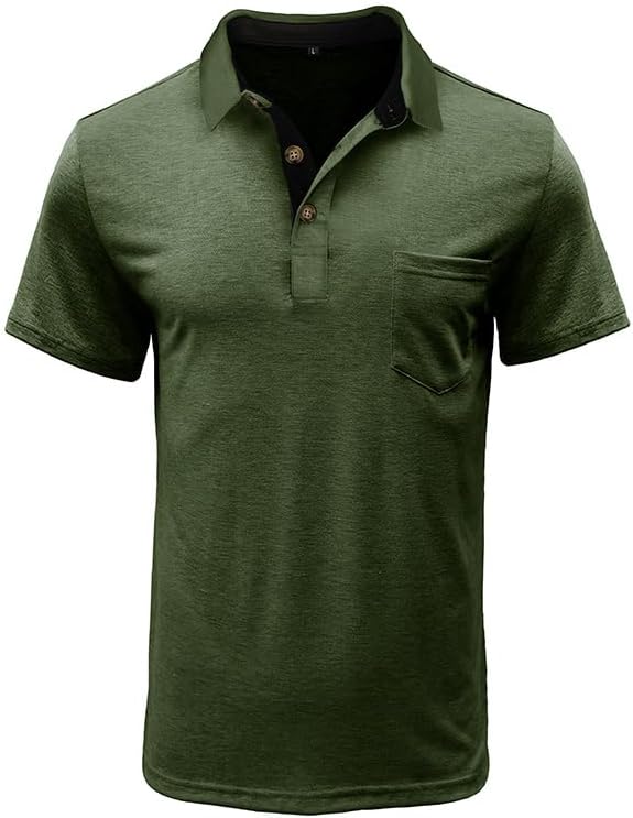 Men's Casual Polo Shirts Classic Button Basic Short Sleeve Shirt Solid Color Cotton Tees Golf Stylish Tops