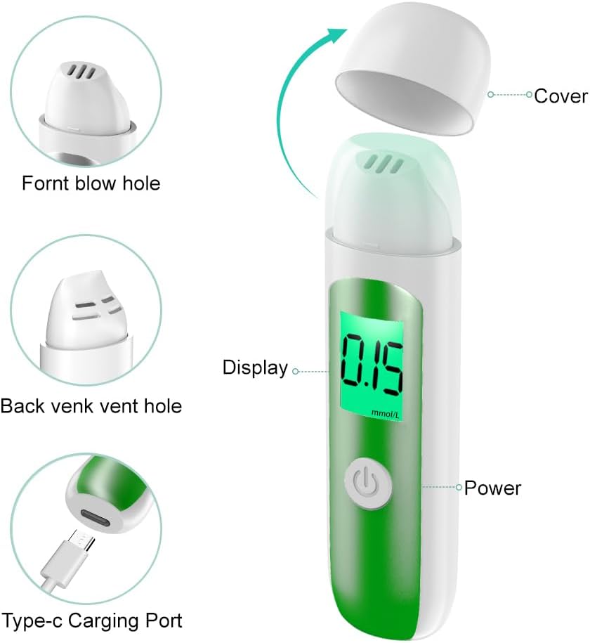 Ketone Breath Meter, Built in Rechargeable Battery Ketosis Tester, Helps You Enter Ketosis Easily(mmol/L) (White)