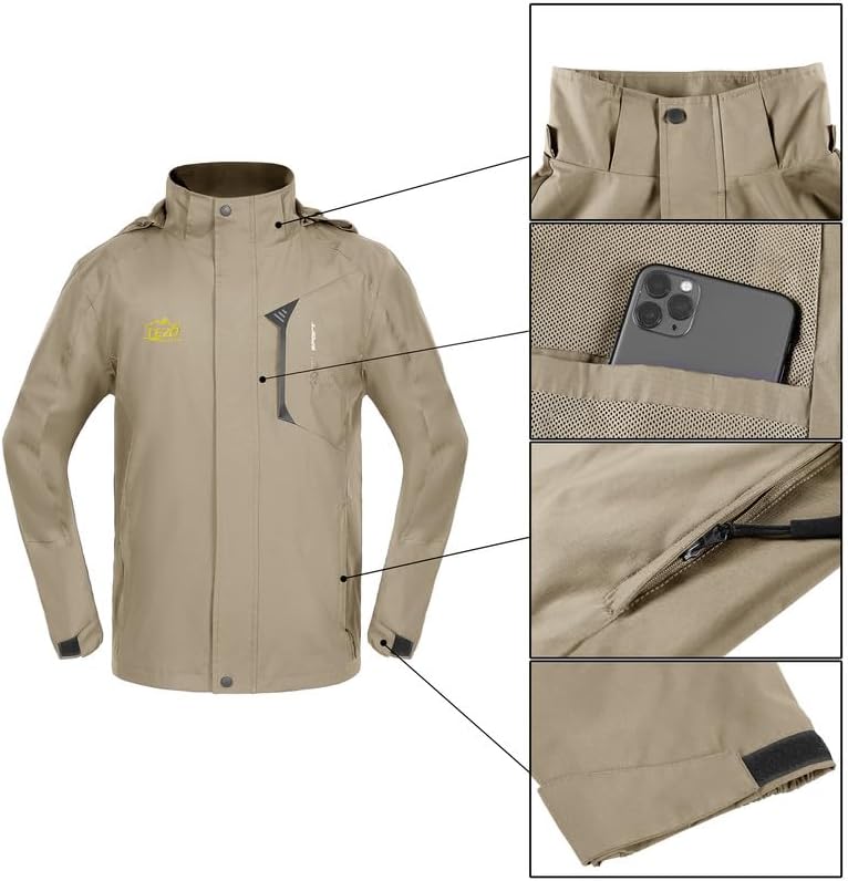 TEZO Mens Rain Jacket Waterproof with Hooded Hiking Coat Lightweight Windbreaker
