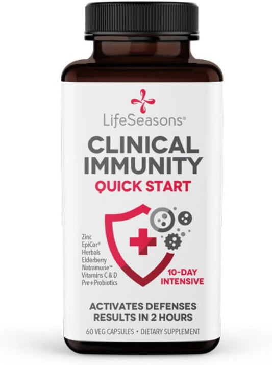 Clinical Immunity - Quick-Start - Immune System Support - Rapid Immunity Response - Boosts Antibodies, B + T + NK Cells, Neutrophils & Macrophagens - Black Elderberry & Pre + Probiotics - 60 Capsules