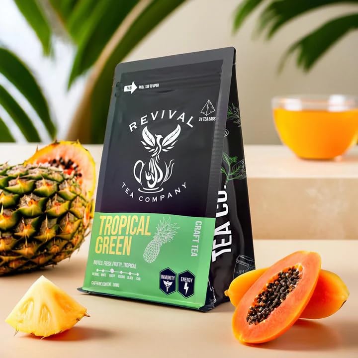 Revival Tea Company Tropical Green Tea - Green Tea Blend with Pineapple and Papaya Flavor - Loose Leaf 6 Ounces