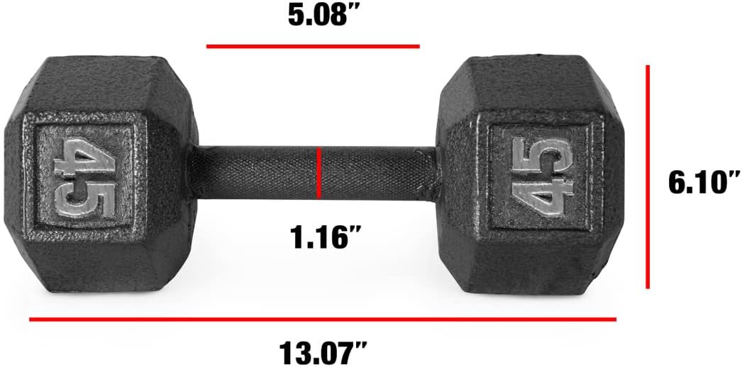 WF Athletic Supply Cast Iron Solid Hexagon Gray/Black Dumbbells, Strength Training Free Weights Set of 2 for Women and Men, Hand Weights Sold by Pairs, Multi-Select Size Options Available