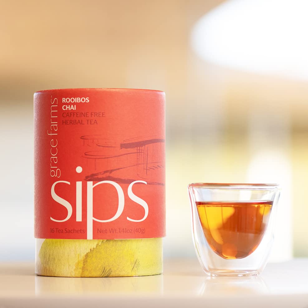 Grace Farms ROOIBOS CHAI Herbal Tea (16 Pyramid Sachets) | Healthy and Caffeine Free | Organic, Fair Trade and Kosher Certified | Gives Back 100% of Profits