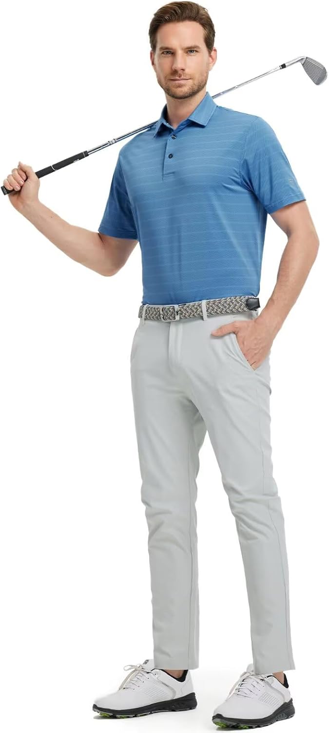 M MAELREG Golf Shirts for Men Short Sleeve Dry Fit Casual Striped Performance Moisture Wicking Collared Mens Polo Shirts