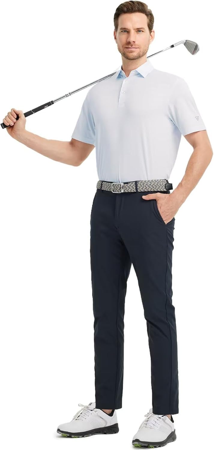 M MAELREG Golf Shirts for Men Short Sleeve Dry Fit Casual Striped Performance Moisture Wicking Collared Mens Polo Shirts