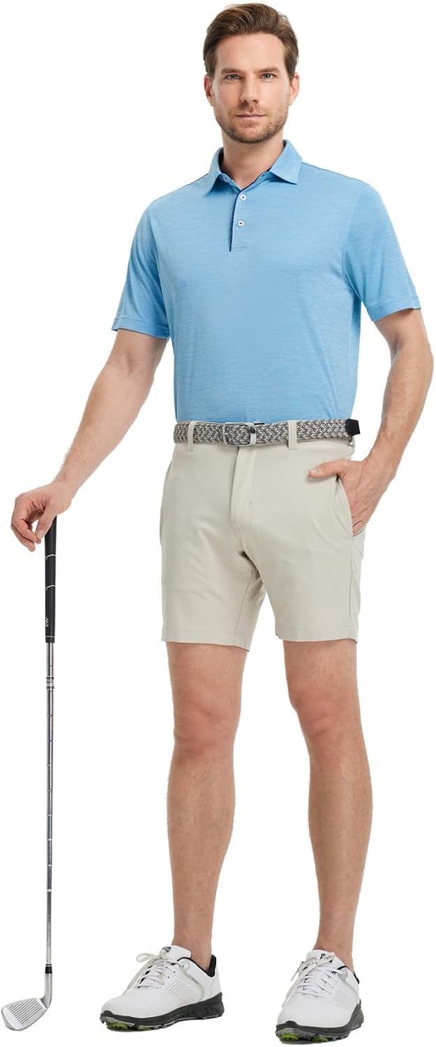 M MAELREG Golf Shirts for Men Short Sleeve Dry Fit Casual Striped Performance Moisture Wicking Collared Mens Polo Shirts