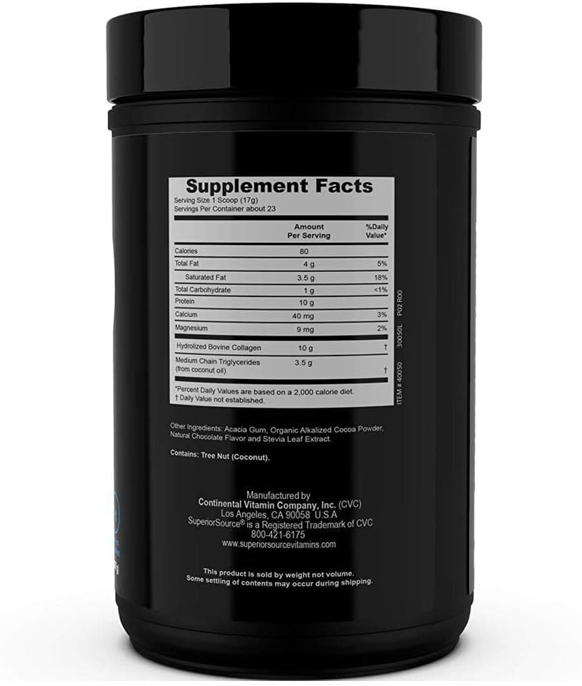 Superior Source Keto Collagen - Collagen Protein Powder with MCT Oil - Supports Hair, Skin, Nails & Joint Health - Dairy-Free - Chocolate, 14 oz