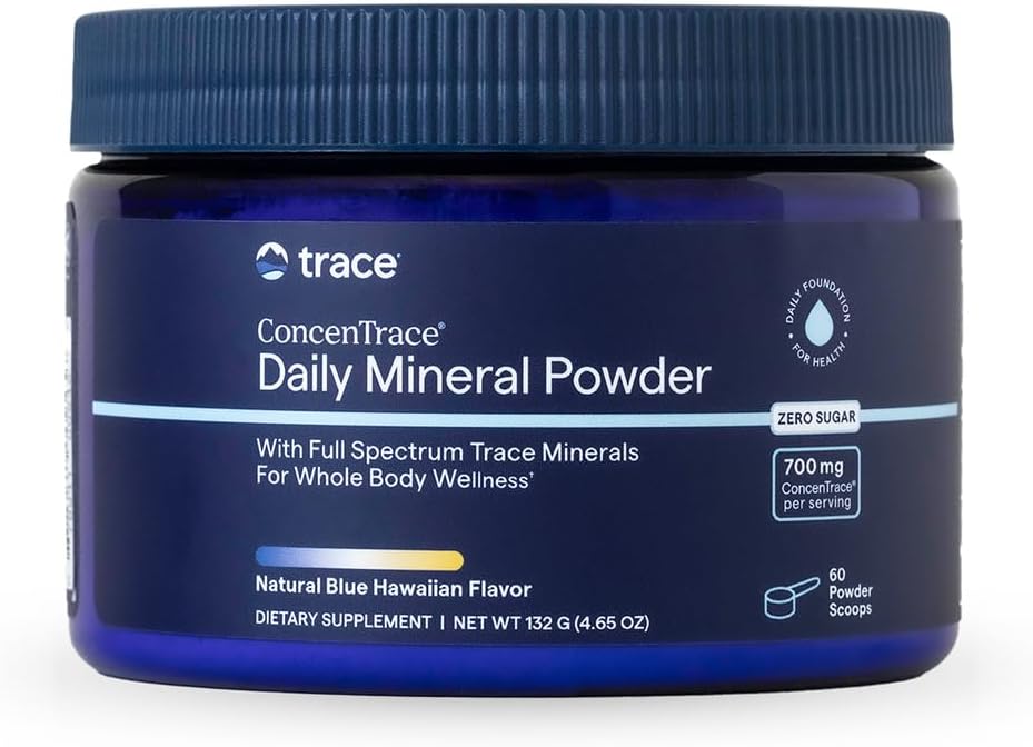 Trace Minerals ConcenTrace Daily Mineral Powder 60 Servings - 700mg of ConcenTrace per Serving (About 15 Drops) Full Spectrum for Whole Body Wellness- Blue Hawaiian Flavor