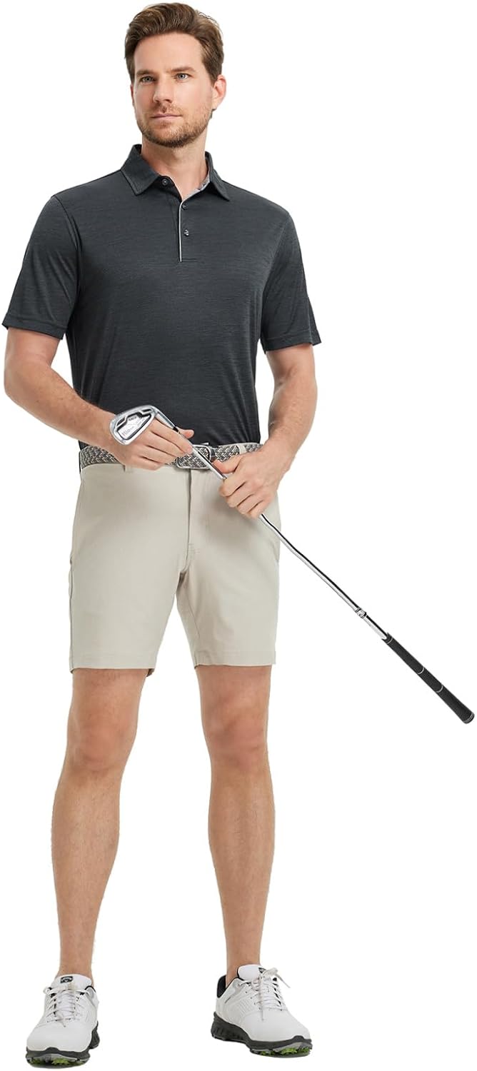 M MAELREG Golf Shirts for Men Short Sleeve Dry Fit Casual Striped Performance Moisture Wicking Collared Mens Polo Shirts