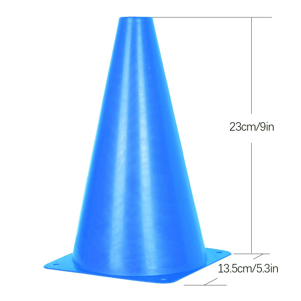 Alyoen 9 inch Traffic Cones, Plastic Sport Cones, Blue Soccer Training Cones for Outdoor Activity & Festive Events (Sets of 10/15/ 20)