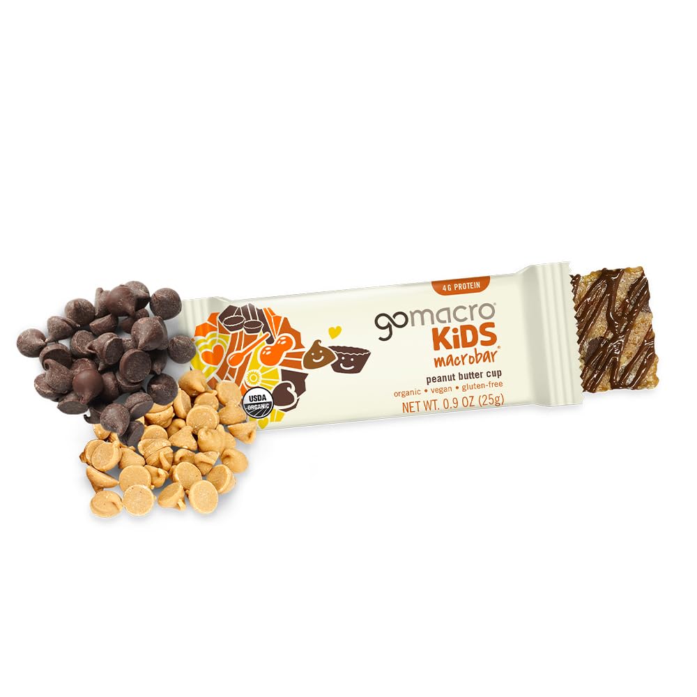 GoMacro Kids MacroBar Organic Vegan Snack Bars – Peanut Butter Cup & Oatmeal Chocolate Chip Cookie (0.90 Ounce Bars, 7 Count) (Pack of 2)