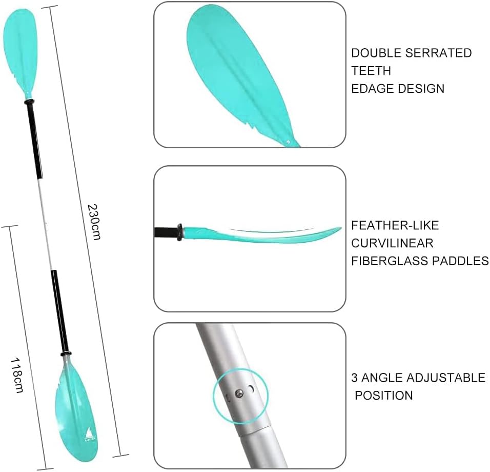 Kayak Paddle - Adjustable 2 Pieces Aluminum Alloy Shaft with Glass Fiber Blade for Surfing,Oar Fishing Easy Packable Travel