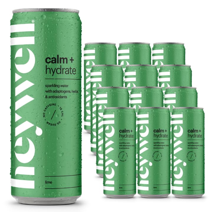 Heywell Sparkling Adaptogenic Water Calm and Restore, Lime Flavor 12 Fluid Ounce (Pack of 12) - Non Caffeinated, Organic, Non GMO, Vegan, Gluten Free, Dairy Free