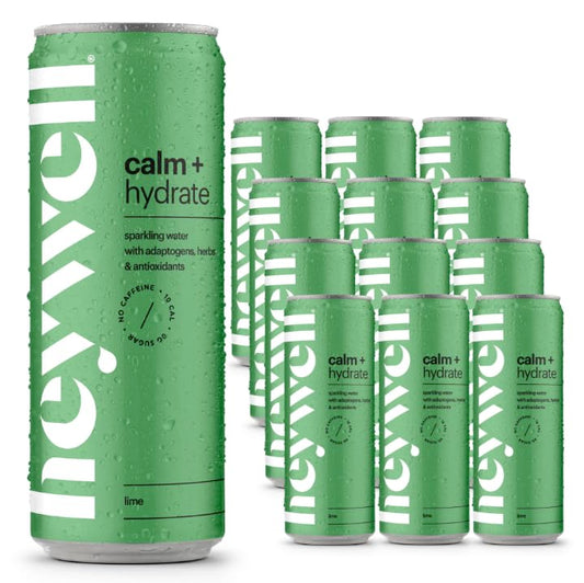 Heywell Sparkling Adaptogenic Water Calm and Restore, Lime Flavor 12 Fluid Ounce (Pack of 12) - Non Caffeinated, Organic, Non GMO, Vegan, Gluten Free, Dairy Free