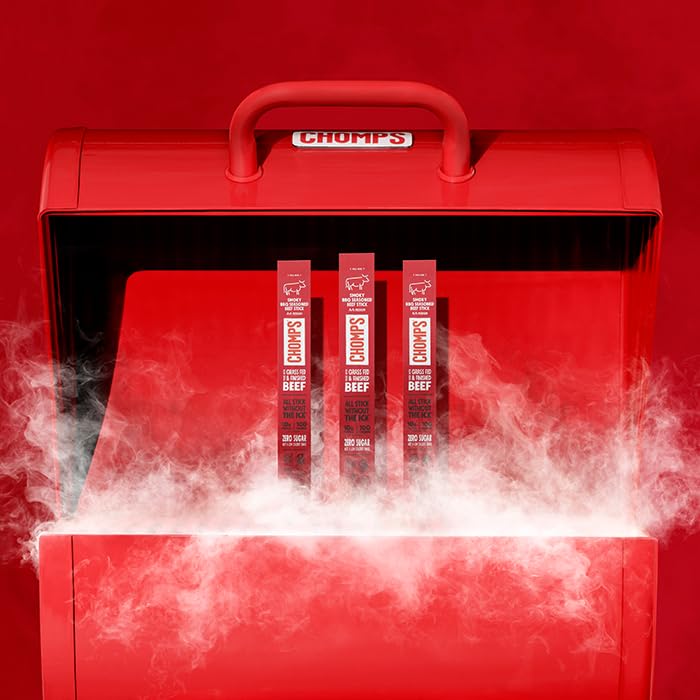 Chomps Grass-Fed and Finished Smoky BBQ Beef Jerky Snack Sticks 10-Pack - Keto, Paleo, Whole30, 10g Lean Meat Protein, Gluten-Free, Zero Sugar Food, Non-GMO