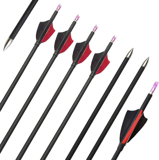 ZSHJGJR 31Inch Archery Carbon Arrows Hunting Arrows Spine 1000 with 2" Turkey Feathers Shooting Tips for Compound Recurve Bow 12 Pieces (Black) (12 x Red Arrows)