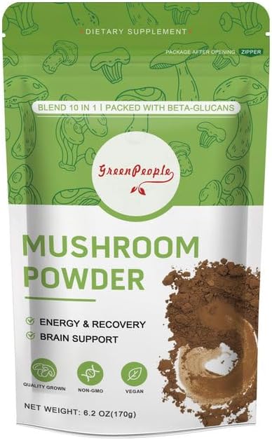 Mushroom Powder Mushroom Supplement - 10-in-1 Mushrooms Lions Mane Powder with Reishi/Cordyceps/Chaga/Turkey Tail/Maitake/Complex for Cognitive Function & Immune Support 78 Servings 2PCAKS