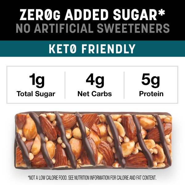 KIND ZERO Added Sugar Bars, Keto Snack, Dark Chocolate Nuts and Sea Salt, Good Source of Fiber, Gluten Free, Low Sugar, 6g Protein, 10 Count
