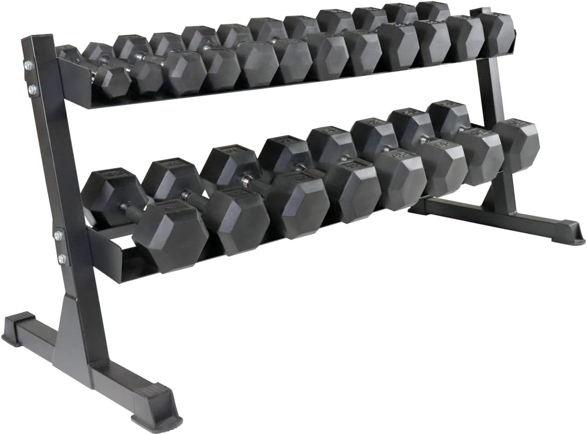 WF Athletic Supply Rubber Encased Hex Dumbbells with Rubber Grip Contoured Handle for Muscle Toning, Strength Building & Full Body Workout