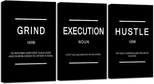 Framed Canvas Wall Art Success Quote, Office Wall Art, Black Large Poster, Positive Motivational Set of 3 Prints, Execute Failure Definition, Inspirational Print (B-3pcs,20x30inchx3pcs)