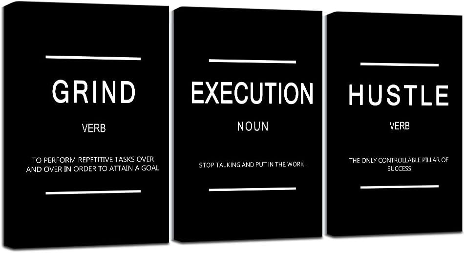 Framed Canvas Wall Art Success Quote, Office Wall Art, Black Large Poster, Positive Motivational Set of 3 Prints, Execute Failure Definition, Inspirational Print (B-3pcs,24x36inchx3pcs)
