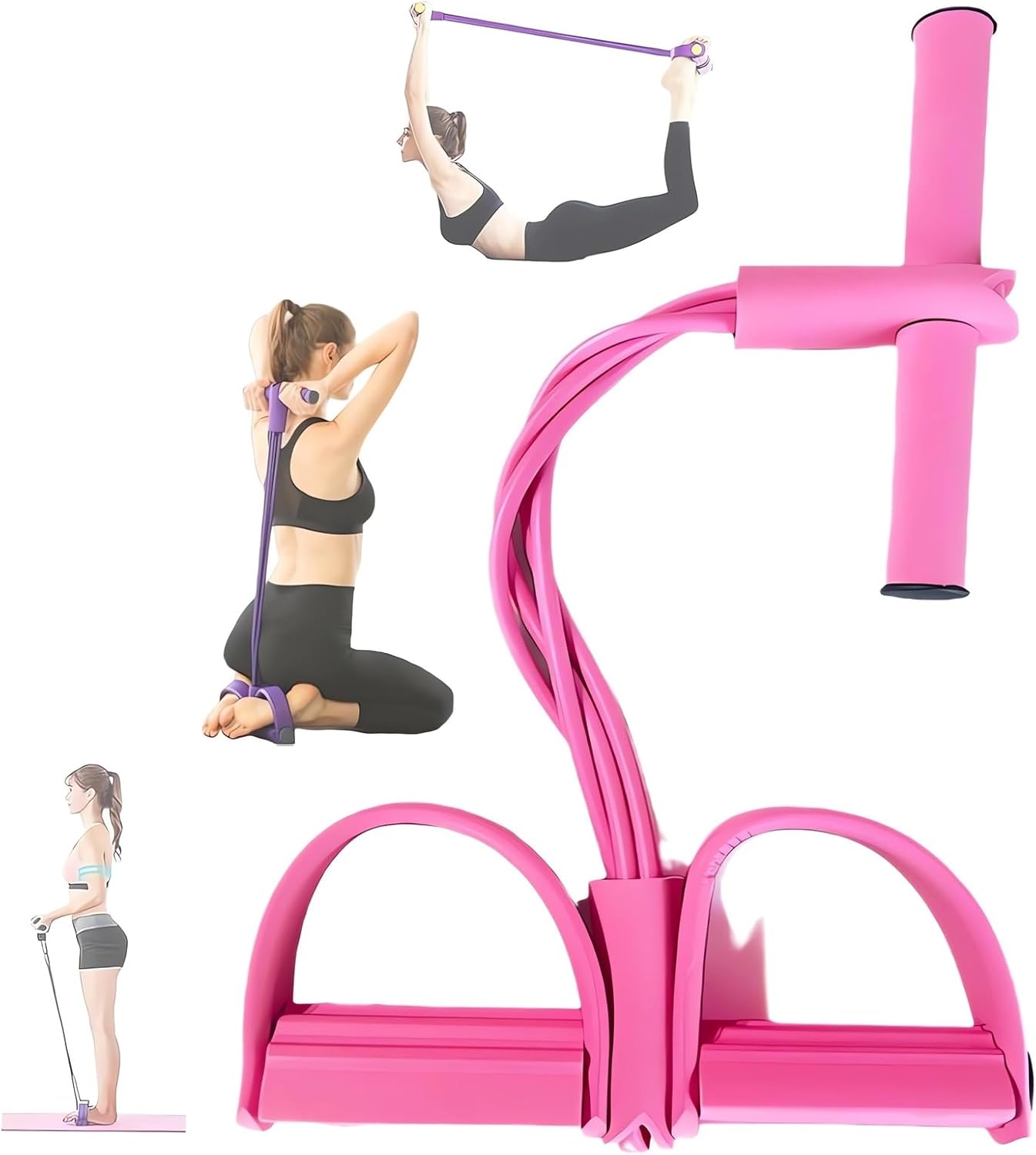 21 Fitness Resistance Bands-4 Tube Pedal Ankle Puller - 2023 New Sit up Leg Stretch Rope Exercise Bands with Handles, Stretching Workout Fitness Bands for Arm Weights Exercise Equipment