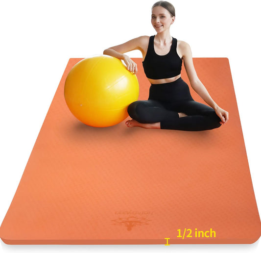 Hatha Yoga Large TPE Yoga Mat 6'x4'x1/2" Extra Thick Non-Slip Exercise Mat - for Yoga Pilates & Home Gym Workouts