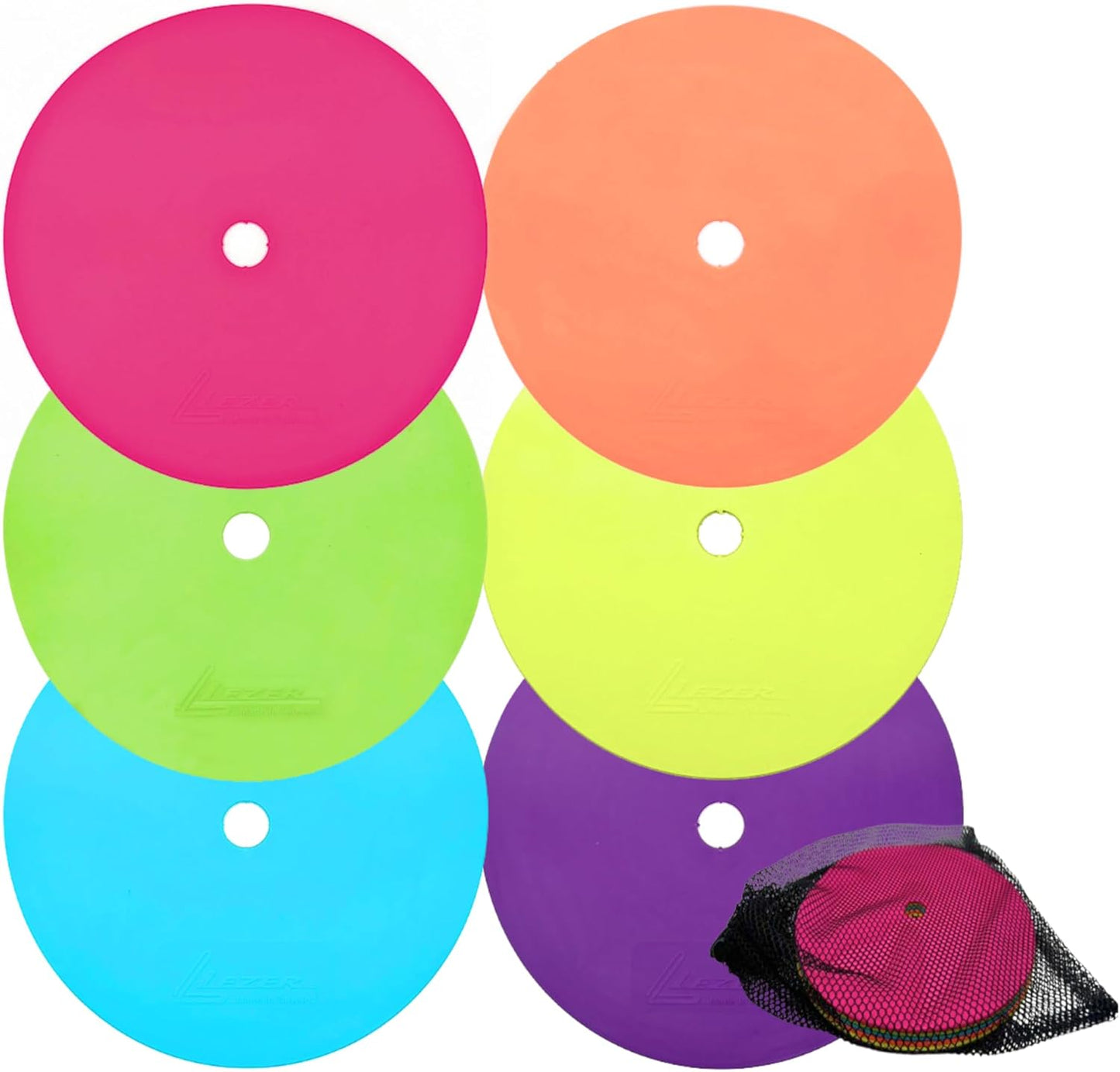 LEZER 9 Inch Flat Cones, Spot Markers, Soccer Cones, Field Court Markers, Sit Spots, Flat Discs, Soccer Training Equipment, Agility Practice, Football, Made in Taiwan