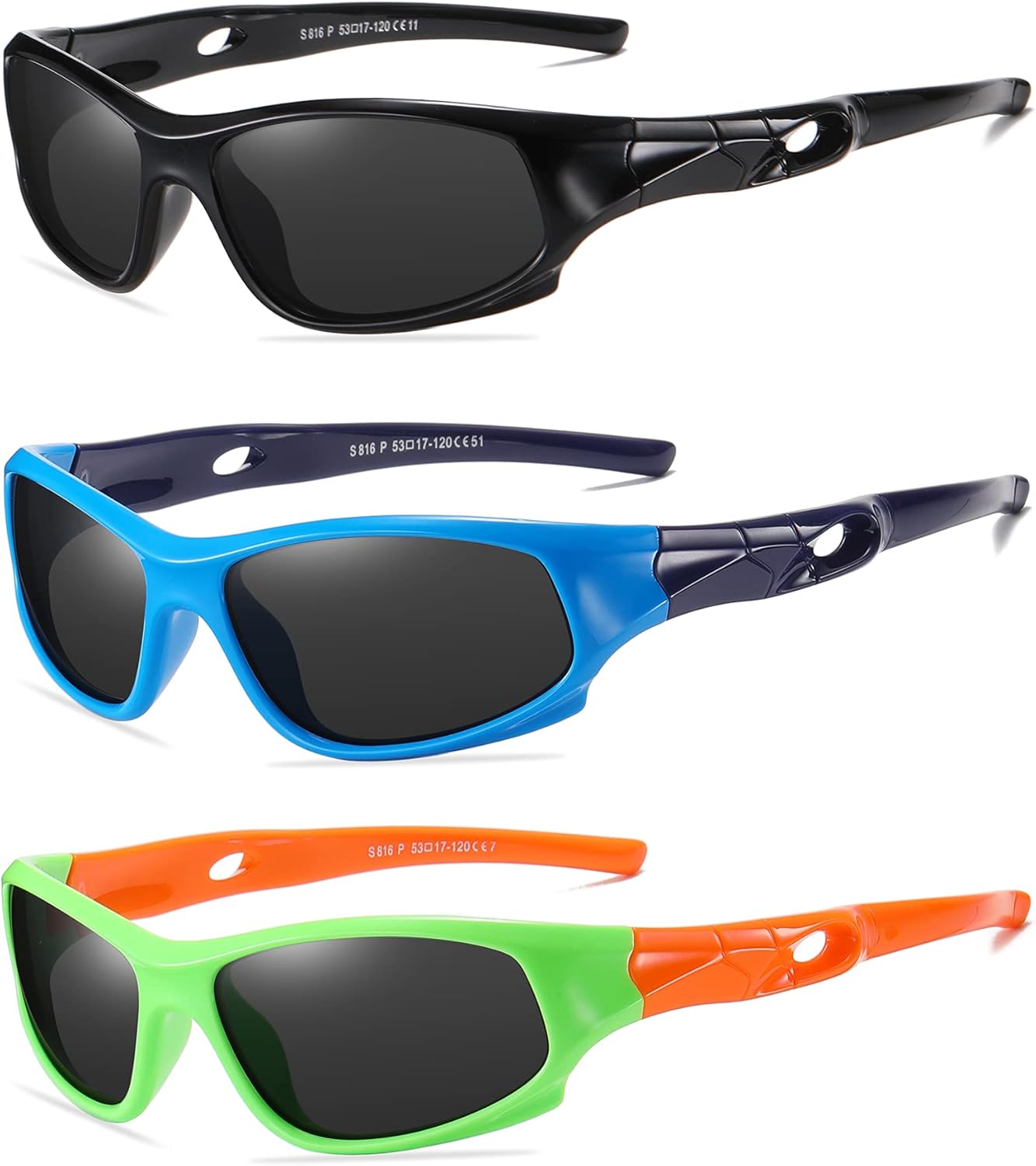 DYLB 3 Pack Flexible Kids Polarized Sunglasses For Boys Girls With Strap, Sport Sunglasses for Children Age 3-10.