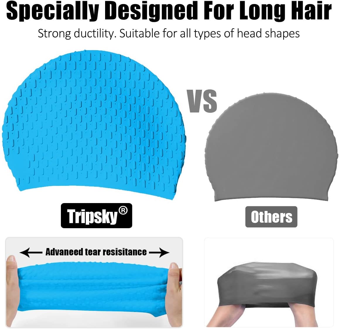 Tripsky Silicone Swim Cap,Comfortable Bathing Cap Ideal for Curly Short Medium Long Hair, Swimming Cap for Women and Men, Shower Caps Keep Hairstyle Unchanged…