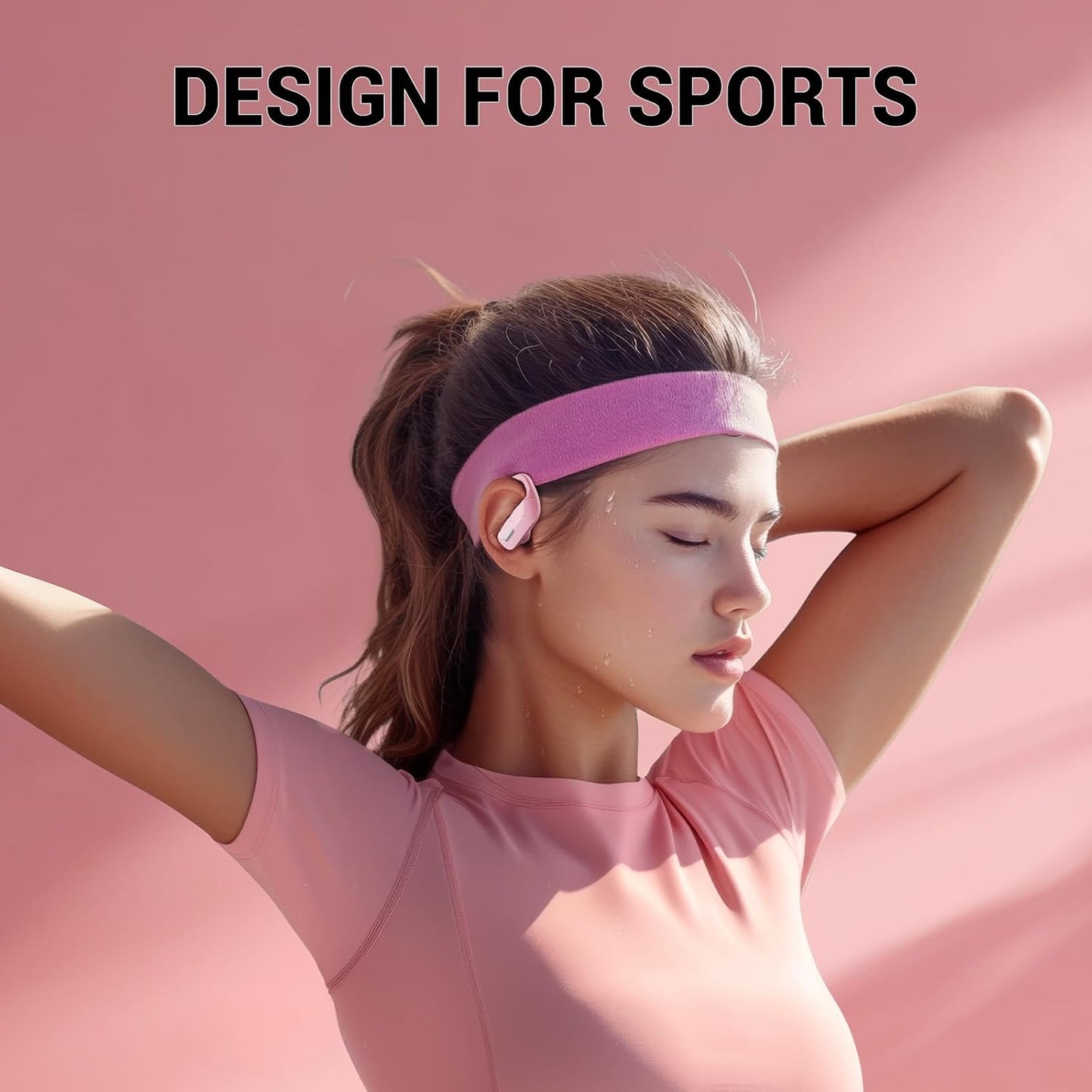 Wireless Sport Earbuds Bluetooth Headphones with Mic 80H Playtime IPX5 Waterproof Ear Buds Deep Bass Earphones Over Ear Headset for Running Gym Workout - Pink